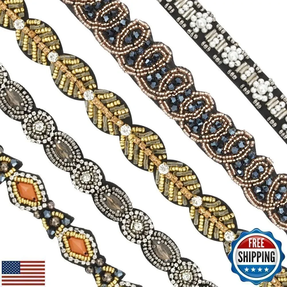 5-Piece Rhinestone Beaded Hairband Set for Women - Fancy Elastic Headband
